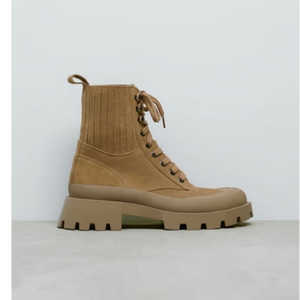 Zara lug sole suede lace up ankle boots